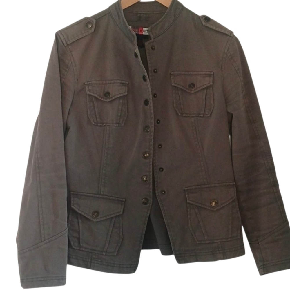 Live a Little Military Style Jacket Top Button Front Utility Design Size Medium